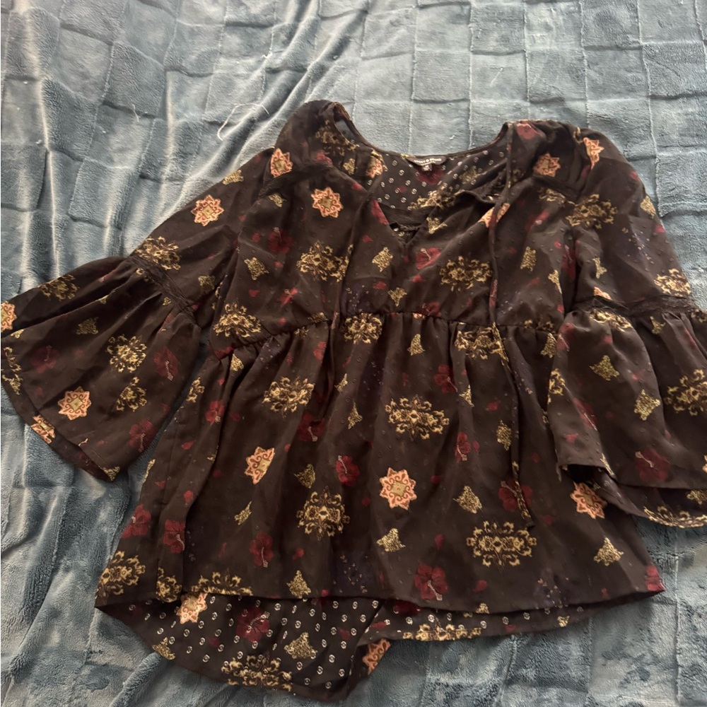 Lucky Brand Black and Red Patterned Top